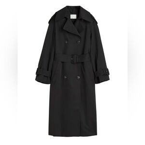 H&M BLACK DOUBLE-BREASTED TRENCH COAT, Medium